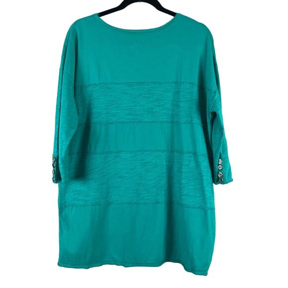 Neon Buddha Teal Green Scoop Neck Button Accents Lagenlook Boho Tunic Top Shirt - Picture 3 of 7